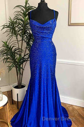 Mermaid Long Red Prom Dresses with Rhinestones,Royal Blue Bodycon Dresses